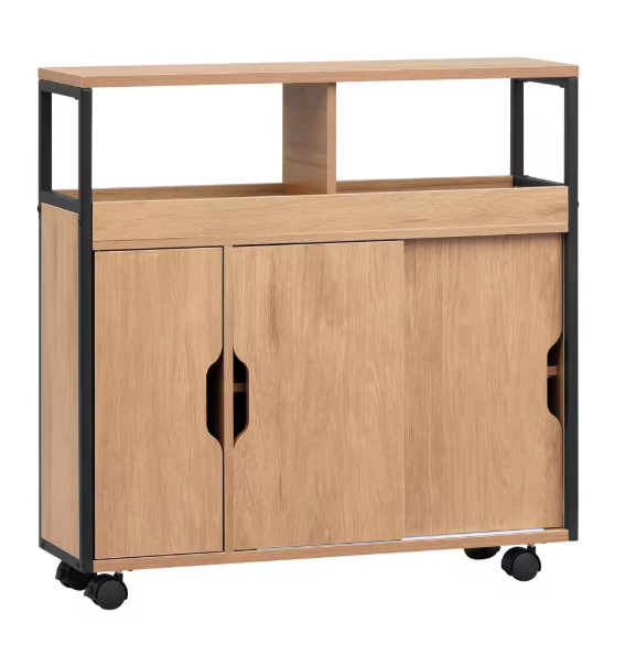 Industriële Badkamerkast met Wielen – 70×70×20 cm, Verstelbare Planken & Schuifdeuren