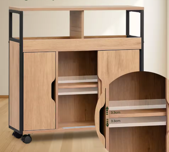 Industriële Badkamerkast met Wielen – 70×70×20 cm, Verstelbare Planken & Schuifdeuren