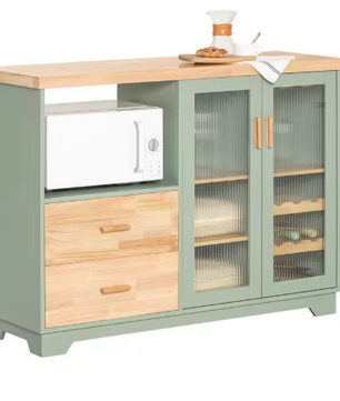 Groen Dressoir met Glazen Deuren – Buffetkast van MDF & Hout, 120 cm