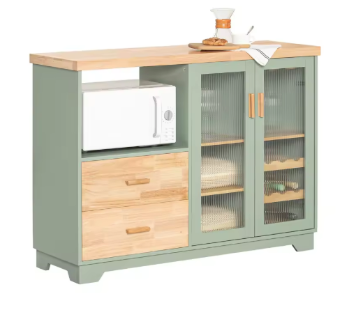 Groen Dressoir met Glazen Deuren – Buffetkast van MDF & Hout, 120 cm