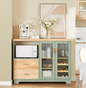 Groen Dressoir met Glazen Deuren – Buffetkast van MDF & Hout, 120 cm