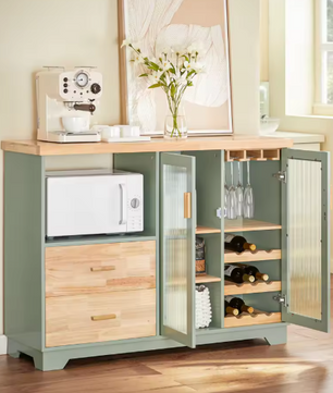 Groen Dressoir met Glazen Deuren – Buffetkast van MDF & Hout, 120 cm