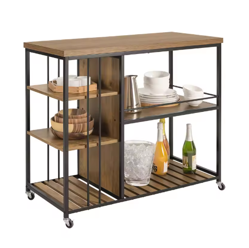 Industriële Serveerwagen met 5 Planken – MDF & Metaal, 110×92×45 cm