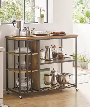 Industriële Serveerwagen met 5 Planken – MDF & Metaal, 110×92×45 cm