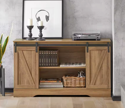 Dressoir met Schuifdeuren – 120×70×40 cm, Zwart/Bruin