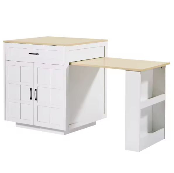 Uitschuifbare Bartafel met Opbergruimte – MDF & Marmerlook, 133–202 cm