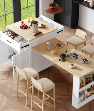 Uitschuifbare Bartafel met Opbergruimte – MDF & Marmerlook, 133–202 cm