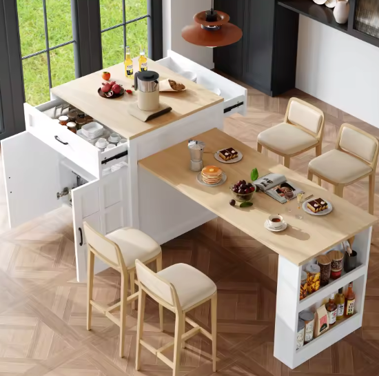 Uitschuifbare Bartafel met Opbergruimte – MDF & Marmerlook, 133–202 cm