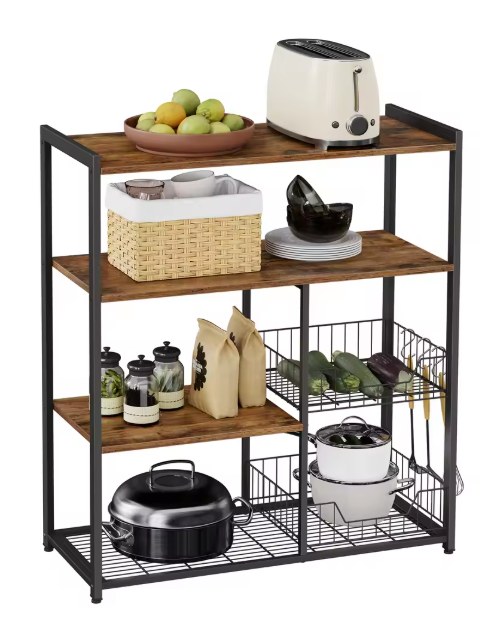 Keukenrek met Haken en Mandjes – Industrieel, 80×35×95 cm