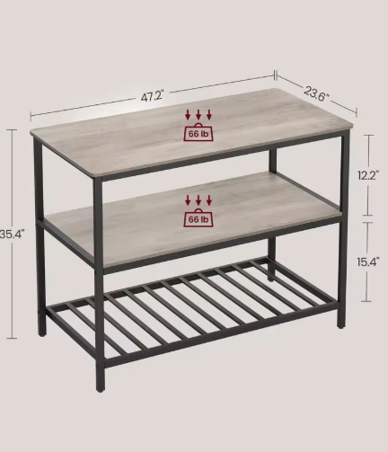 Keukeneiland 120×60 cm – Staande Plank met 3 Niveaus & Metaalframe