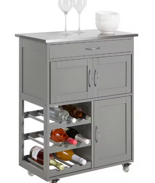 Keukentrolley met Flessenrek – RVS Blad & Opbergkastjes, 67 cm