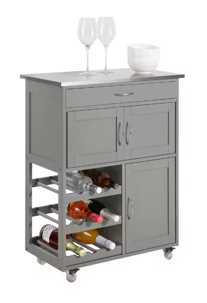 Keukentrolley met Flessenrek – RVS Blad & Opbergkastjes, 67 cm
