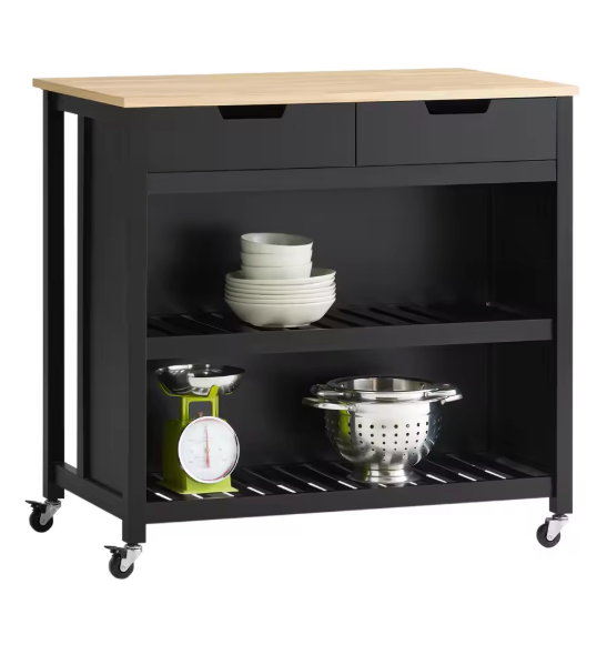 Keukeneiland met 2 Lades & Planken – Mobiel Dressoir 98×94×58 cm