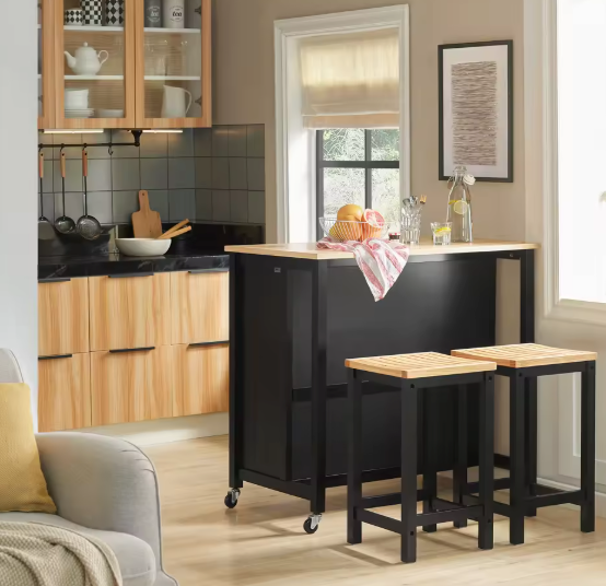 Keukeneiland met 2 Lades & Planken – Mobiel Dressoir 98×94×58 cm