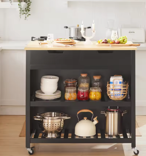 Keukeneiland met 2 Lades & Planken – Mobiel Dressoir 98×94×58 cm