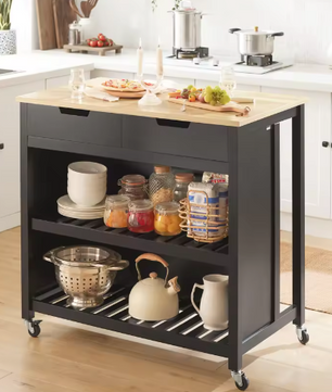 Keukeneiland met 2 Lades & Planken – Mobiel Dressoir 98×94×58 cm