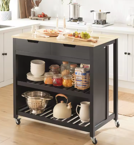 Keukeneiland met 2 Lades & Planken – Mobiel Dressoir 98×94×58 cm
