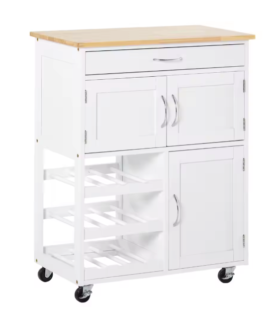 Keukenwagen met Lade, Wijnrek & Kastjes – 67×37×87 cm, Mobiel