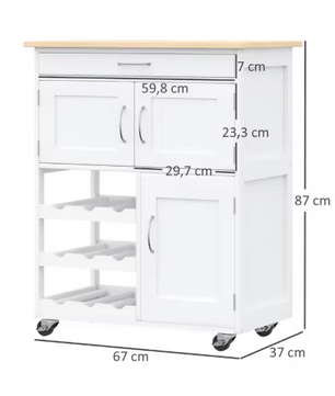 Keukenwagen met Lade, Wijnrek & Kastjes – 67×37×87 cm, Mobiel