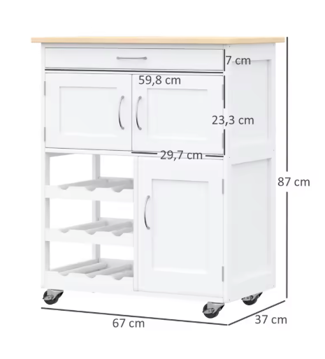 Keukenwagen met Lade, Wijnrek & Kastjes – 67×37×87 cm, Mobiel