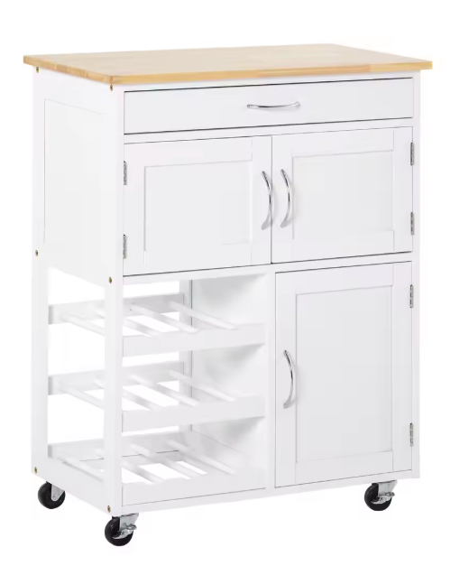 Keukenwagen met Lade, Wijnrek & Kastjes – 67×37×87 cm, Mobiel