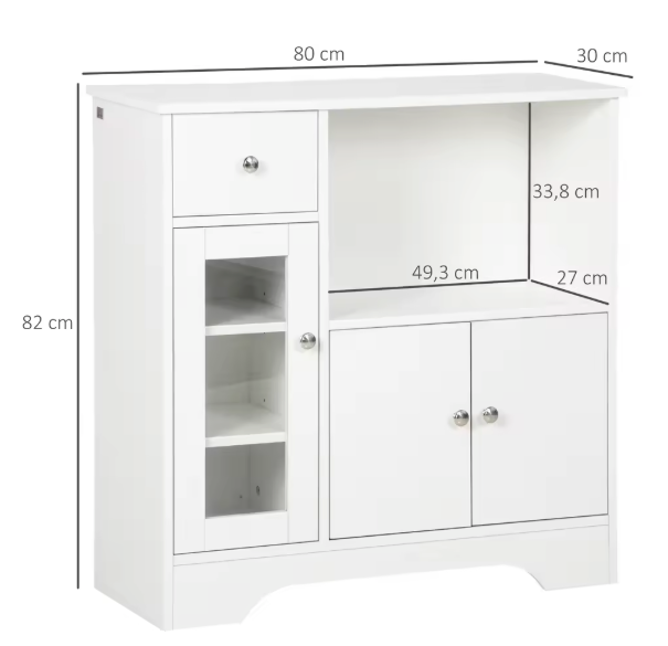 Dressoirkast met 2 Deuren, Laden & Verstelbare Planken – 79×36×74 cm