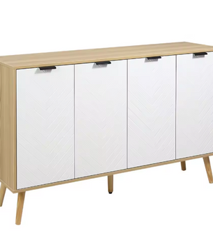 Moderne Buffetkast met Visgraatdeuren – 120×35×77 cm, Wit/Hout