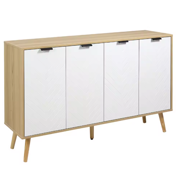 Moderne Buffetkast met Visgraatdeuren – 120×35×77 cm, Wit/Hout