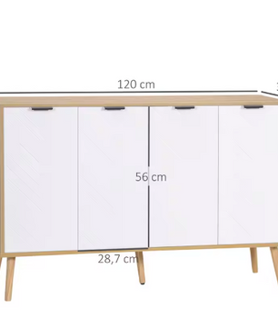 Moderne Buffetkast met Visgraatdeuren – 120×35×77 cm, Wit/Hout