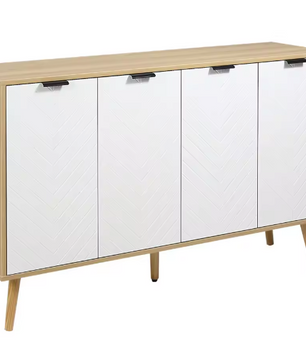 Moderne Buffetkast met Visgraatdeuren – 120×35×77 cm, Wit/Hout