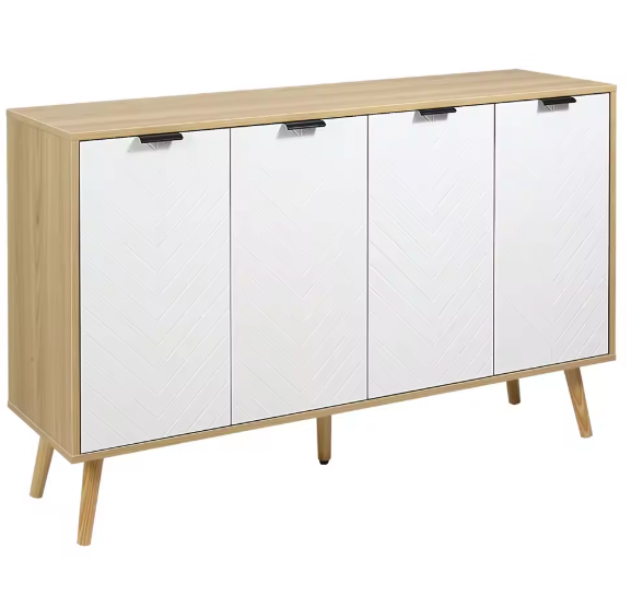 Moderne Buffetkast met Visgraatdeuren – 120×35×77 cm, Wit/Hout