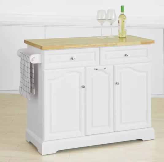 Keukeneiland met Wielen, Lades & Flessenrek – 115×90×46 cm