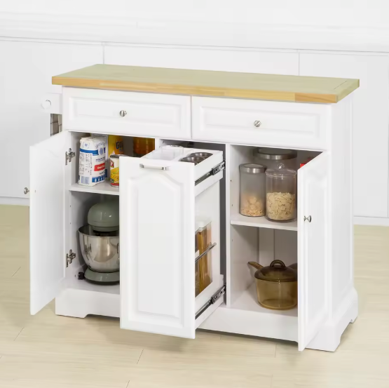 Keukeneiland met Wielen, Lades & Flessenrek – 115×90×46 cm