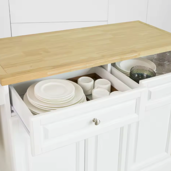 Keukeneiland met Wielen, Lades & Flessenrek – 115×90×46 cm
