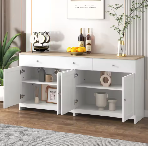 Landelijk Dressoir met 3 Laden & 4 Deuren – 160×37×75 cm