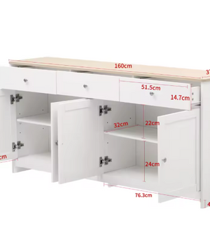 Landelijk Dressoir met 3 Laden & 4 Deuren – 160×37×75 cm