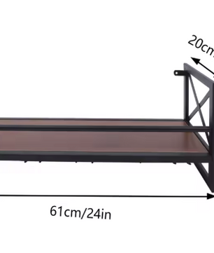 Wandrek Wijnflessenhouder met Glashaken – Metaal & Hout, 61 cm
