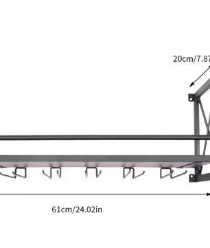 Wijnrek Wandmontage met Glashouder – Zwart Metaal, 61 cm