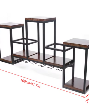 Wandrek Wijnflessenhouder met Glashaken – Metaal & Hout, 106 cm