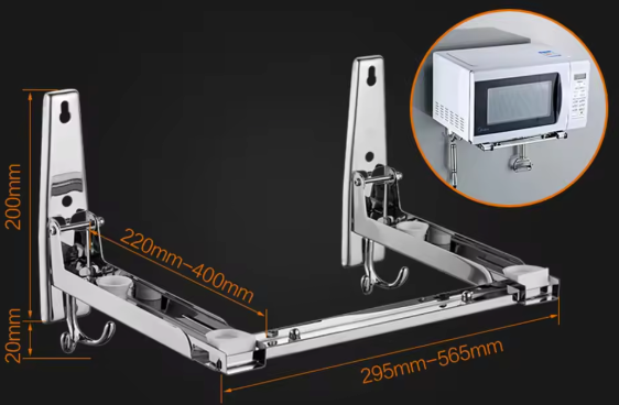 Wandhouder Magnetron – Inklapbaar RVS Rek met Haak, Verstelbaar tot 40 cm