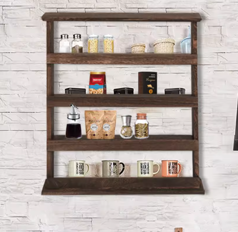 Houten Kruidenrek Wandmontage – 4-Lagen Paulowniahout, 60×53 cm