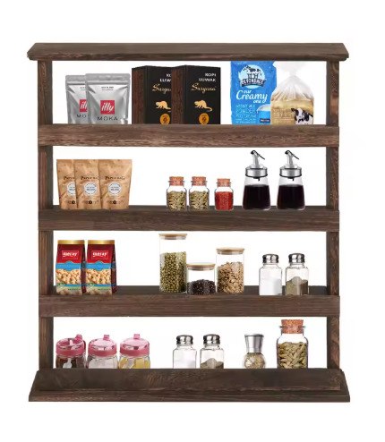 Houten Kruidenrek Wandmontage – 4-Lagen Paulowniahout, 60×53 cm