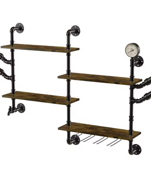 Wand Wijnrek met 4 Planken & Glashouders – Industrieel Design