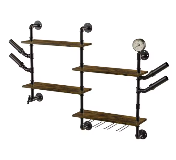 Wand Wijnrek met 4 Planken & Glashouders – Industrieel Design