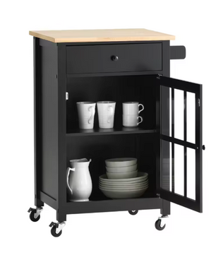 Keukenwagen met Lade, Kast & Wielen – Rubberen Werkblad, 63×88×46 cm