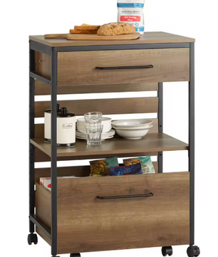 Vintage Keukentrolley met Opbergbak & Wielen – 90 cm Hoog