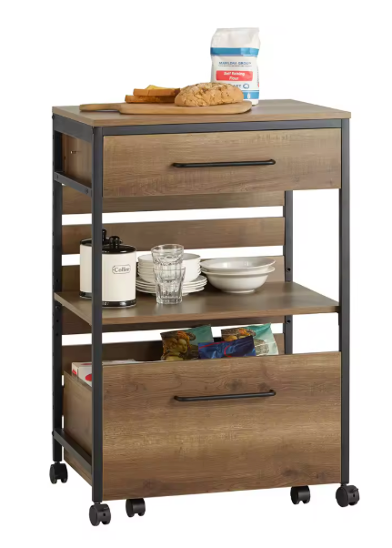 Vintage Keukentrolley met Opbergbak & Wielen – 90 cm Hoog