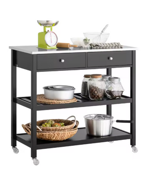 Zwarte Keukentrolley met RVS Blad, Lades & Planken – 92 cm