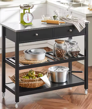 Zwarte Keukentrolley met RVS Blad, Lades & Planken – 92 cm