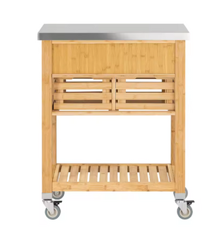 Bamboe Keukentrolley met RVS Blad, 2 Lades & 2 Manden – 93 cm